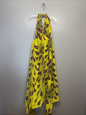 OFUURE African Print Smocked Halter Tie Cotton Maxi Dress